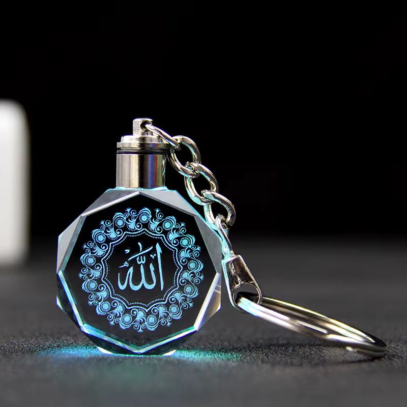 Laser Engraved Crystal Keychain with Multicolor LED Light