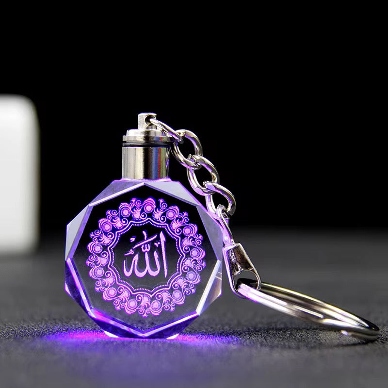 Laser Engraved Crystal Keychain with Multicolor LED Light